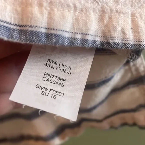 Madewell Sundown Tank Top Ikat Stripe Blue White Crop Linen Cotton Sz XXS - Picture 6 of 8